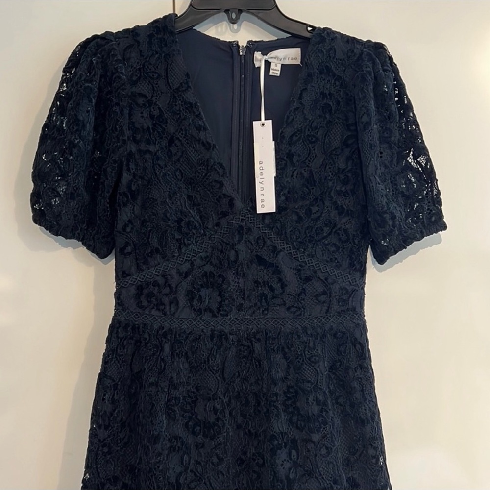 Adelyn Rae Navy Lace V-Neck Mini Dress - Picture 2 of 3